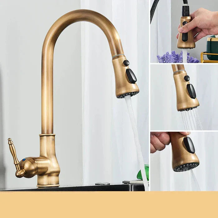 Antique Brass Finish Kitchen Faucet with Rotating Spout