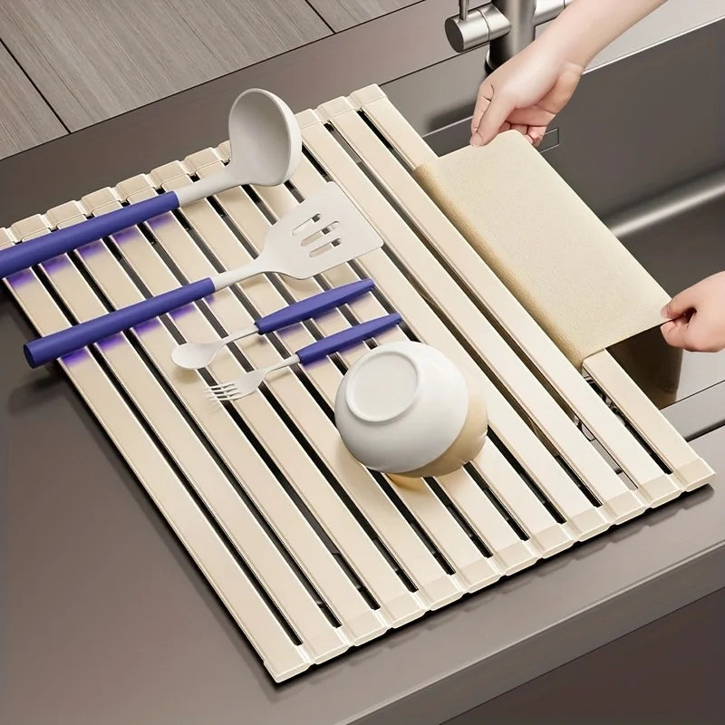 Space-Saving Rollable Drain Shelf for Kitchen Sink