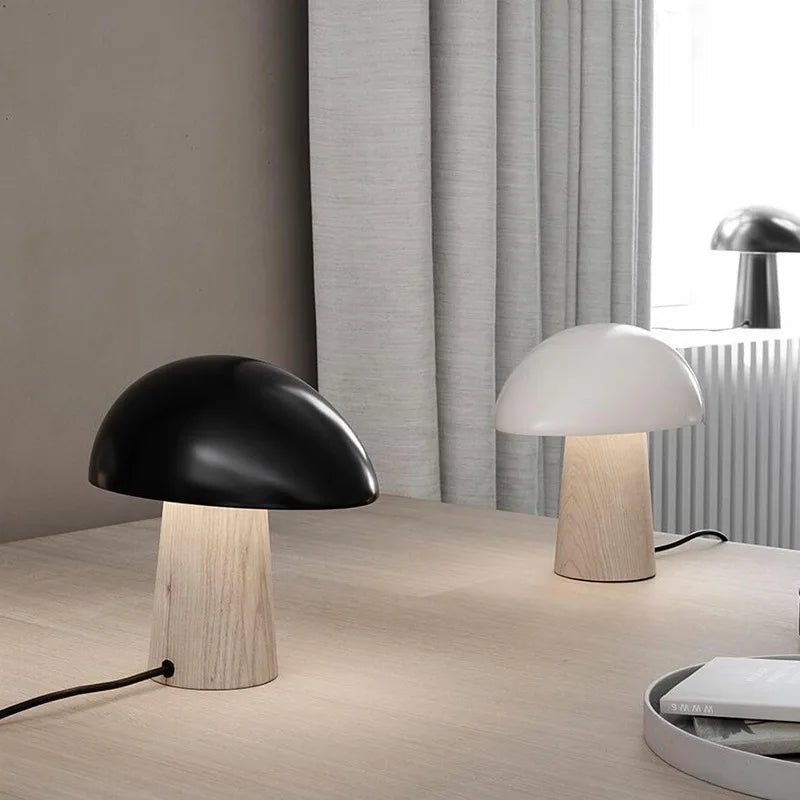 Haven Glow Mushroom Lamp with Natural Wood Finish