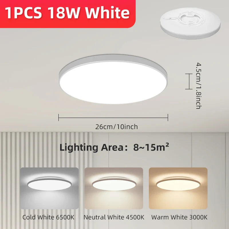Round Ceiling Light with Motion Sensor - LED Technology for Generous Lighting
