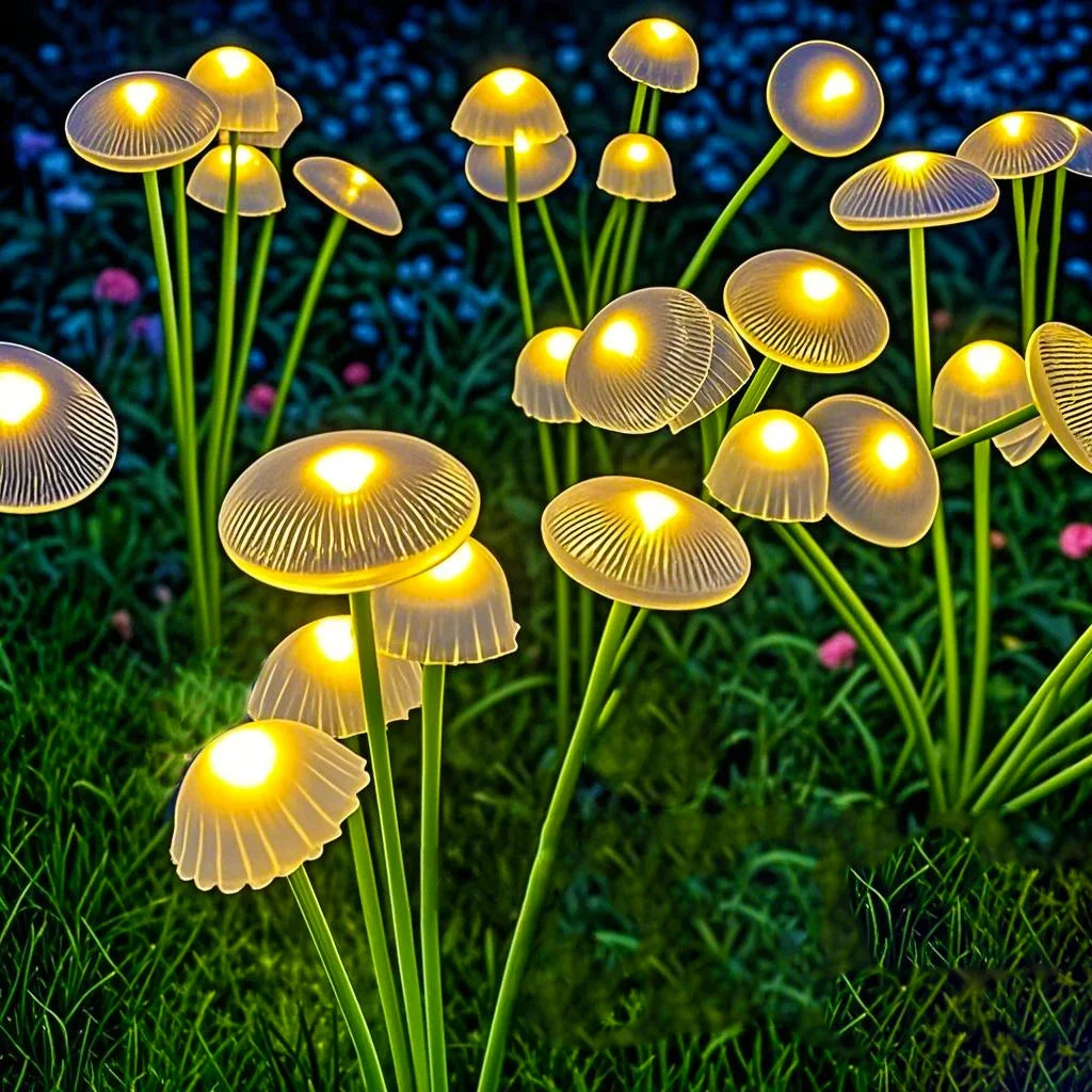 Set of 2 Solar Garden Lights with 6 Adjustable Mushroom Lamps