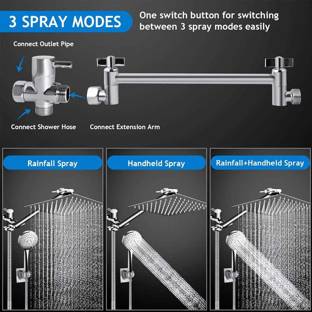 Adjustable Rainfall Shower Head System with Handheld Feature