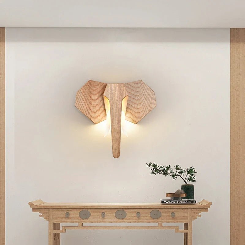 Taavita Holz Design Wall Lamp - Carved Elephant Head, for Children's Room and Creative Interior Design