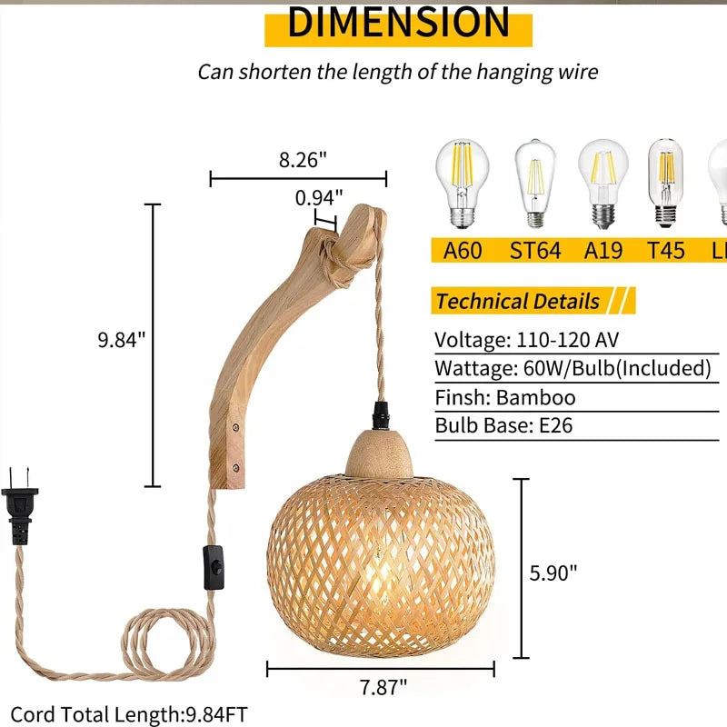 Natural Weave Wall Lantern - Handcrafted Rattan Light Fixture