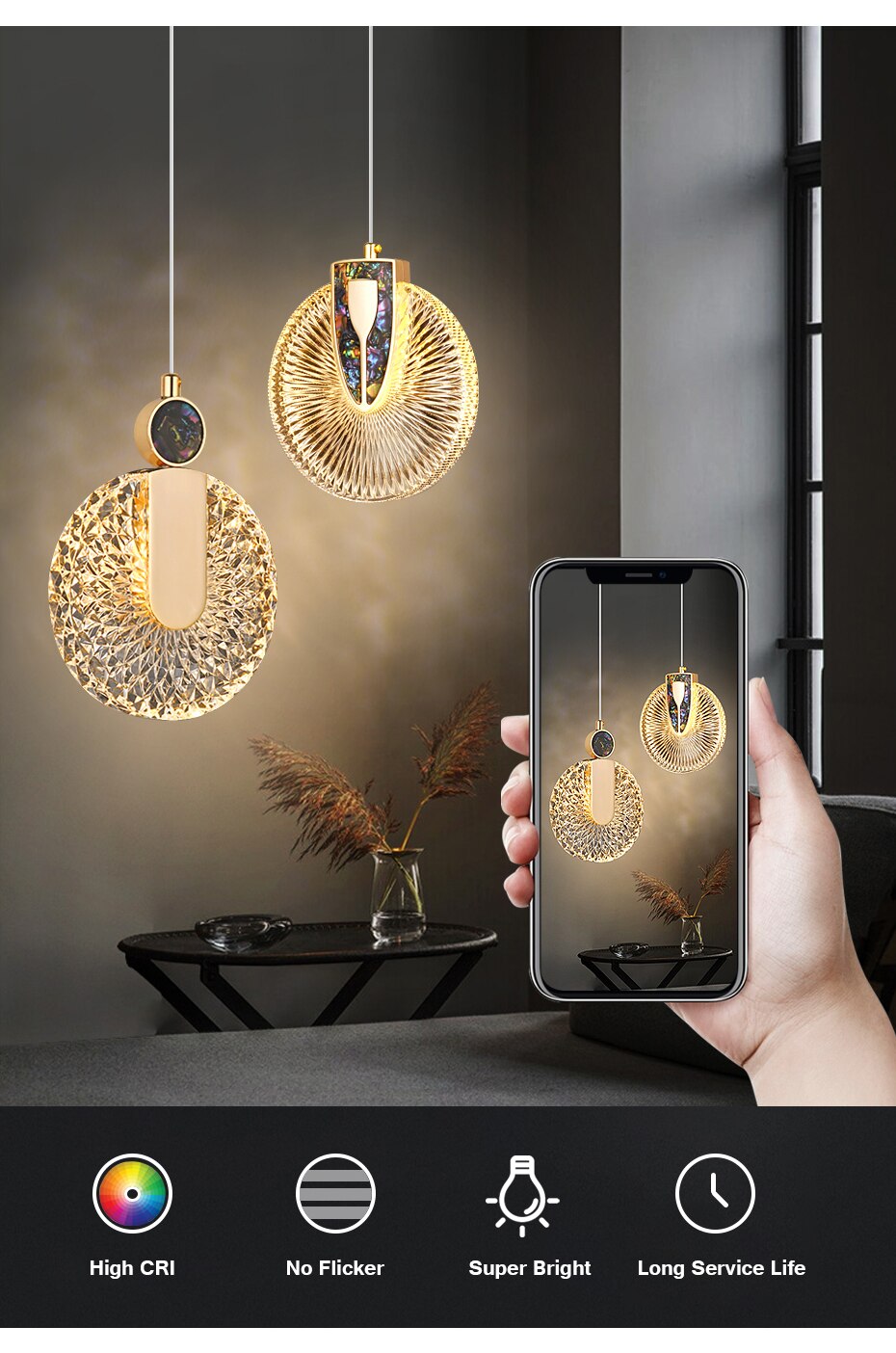 Luxe Aura Crystal Round Pendant Light Fixture