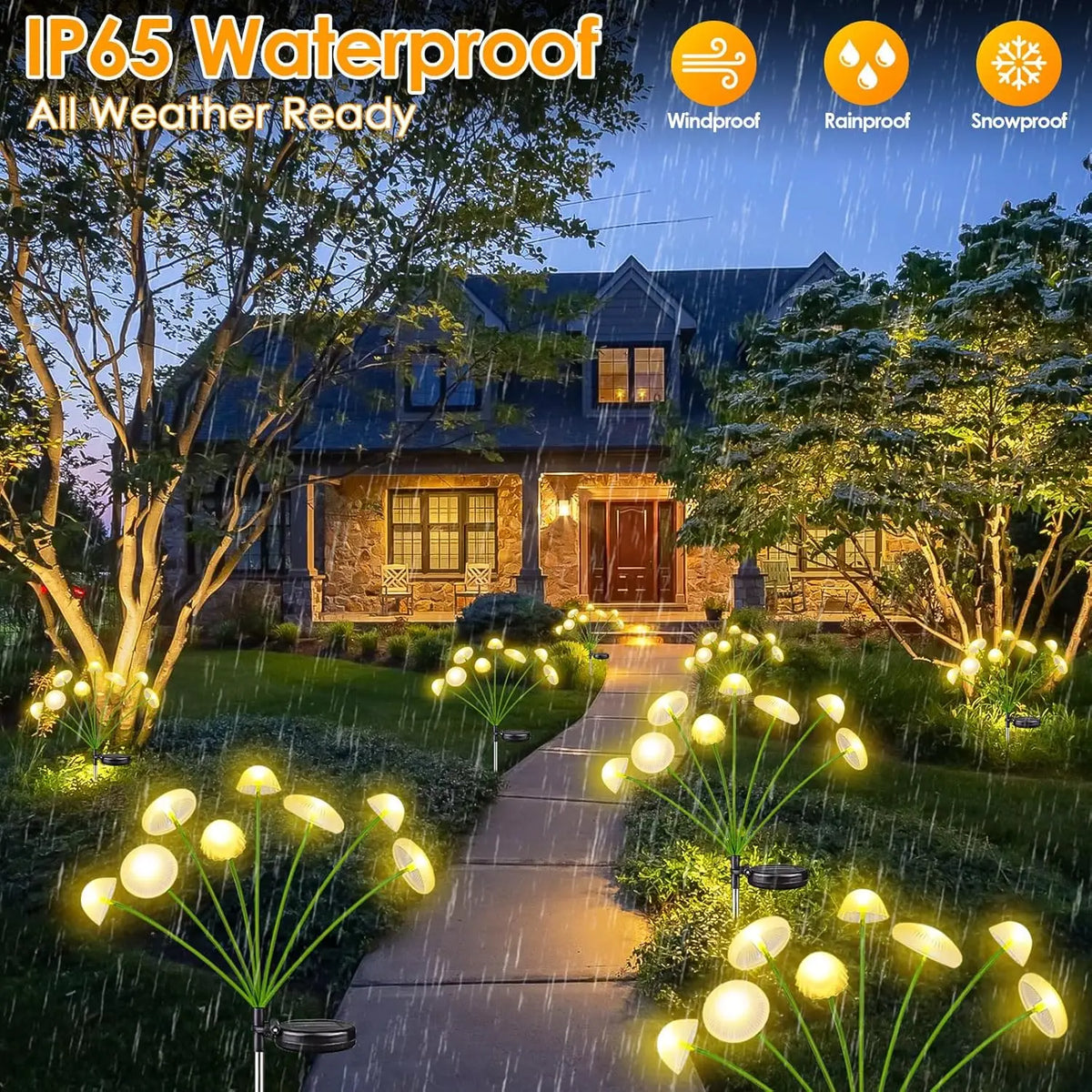 Set of 2 Solar Garden Lights with 6 Adjustable Mushroom Lamps
