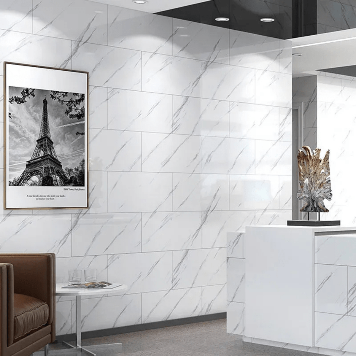 Luxura Peel-and-Stick Marble Effect PVC Floor Tiles