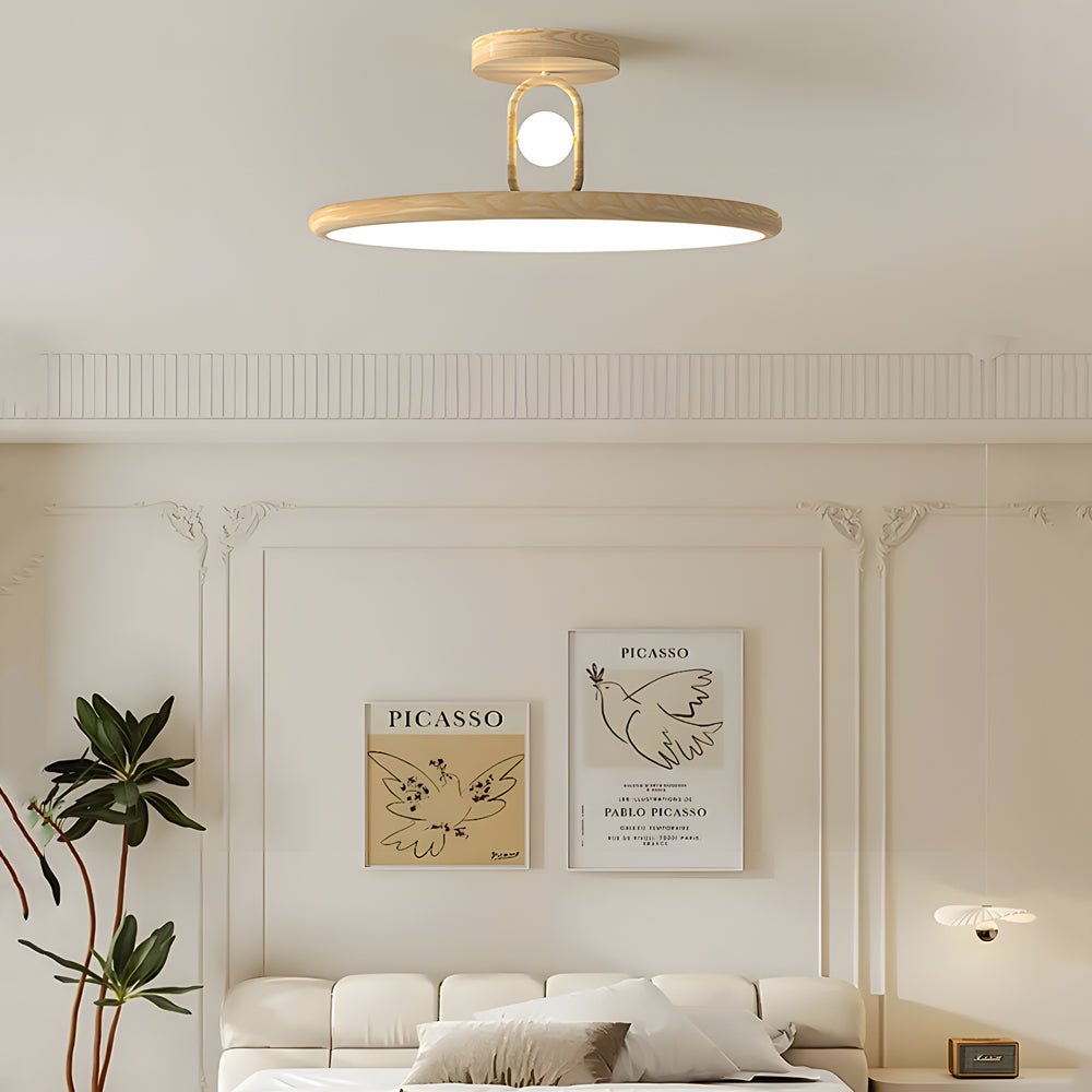 15.7/19.7-in Wood Grain Round Semi Flush Mount Ceiling Light | Dazuma