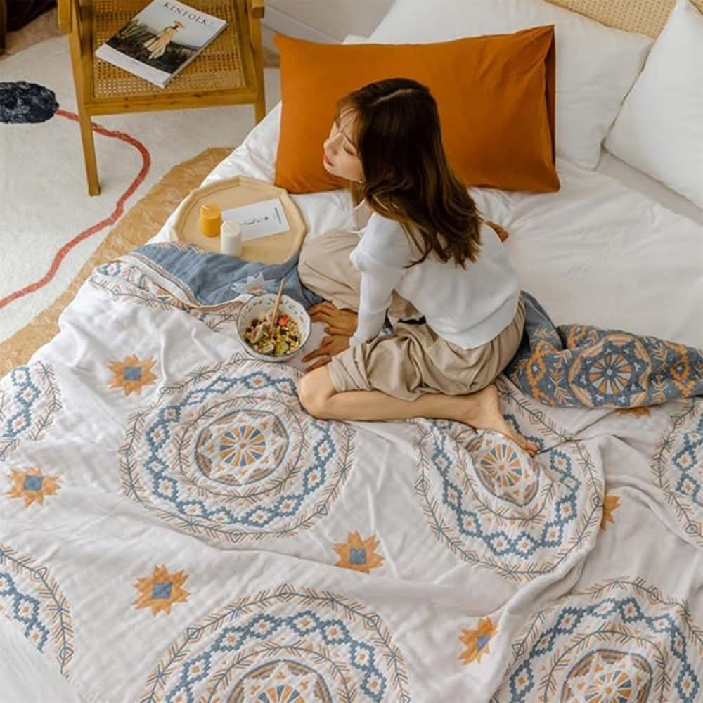 Earthy Boho Cotton Throw Blanket for Home and Outdoors