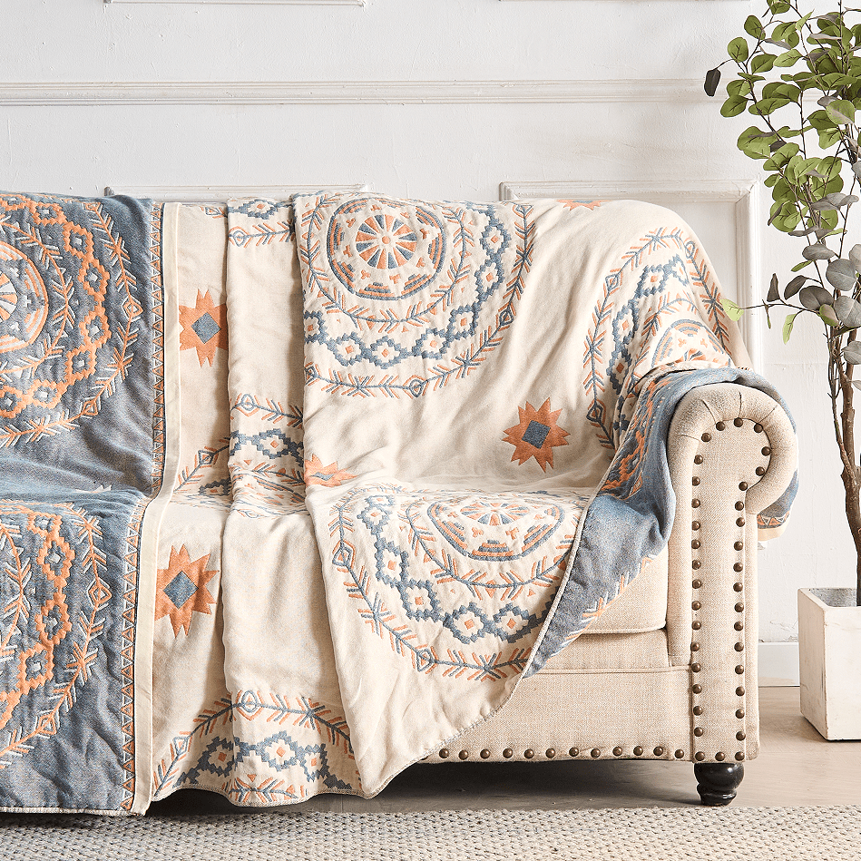 Earthy Boho Cotton Throw Blanket for Home and Outdoors