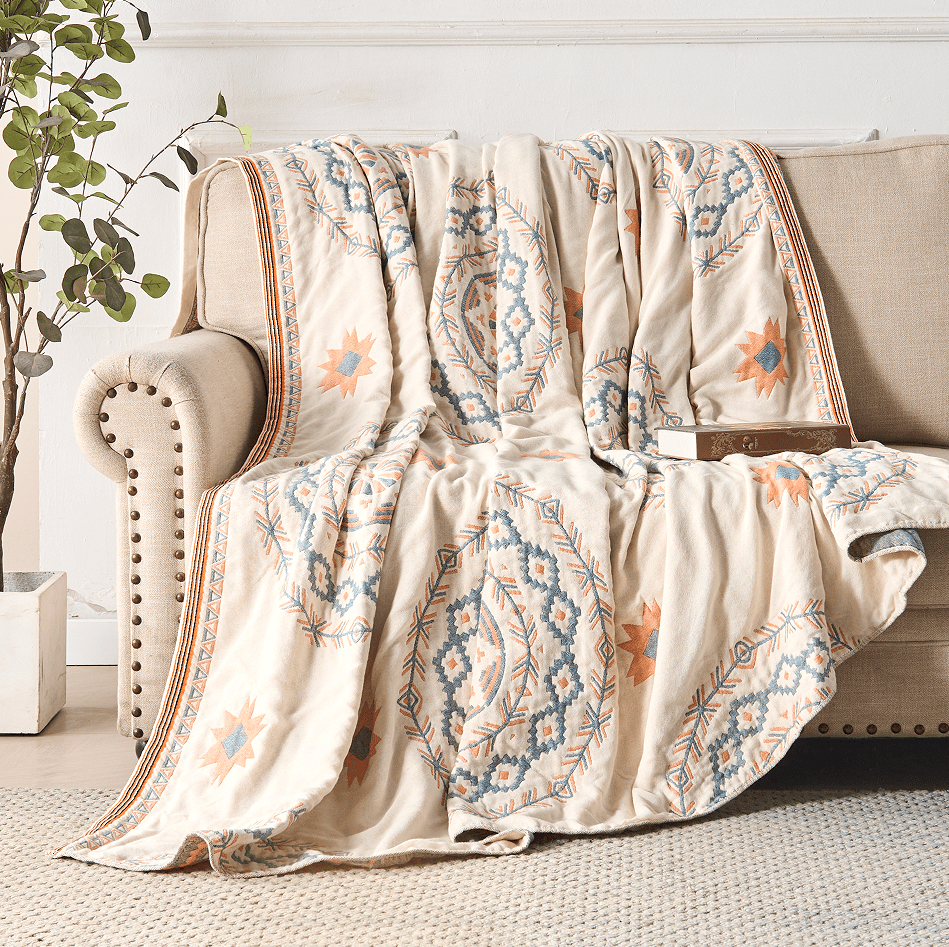 Earthy Boho Cotton Throw Blanket for Home and Outdoors