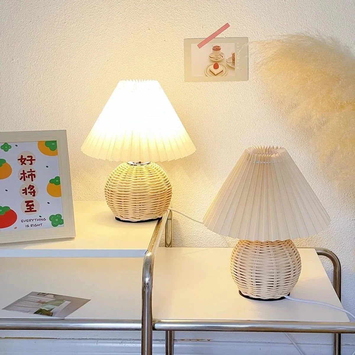 Vintage-Inspired USB LED Bedside Lamp with Pleated Shade