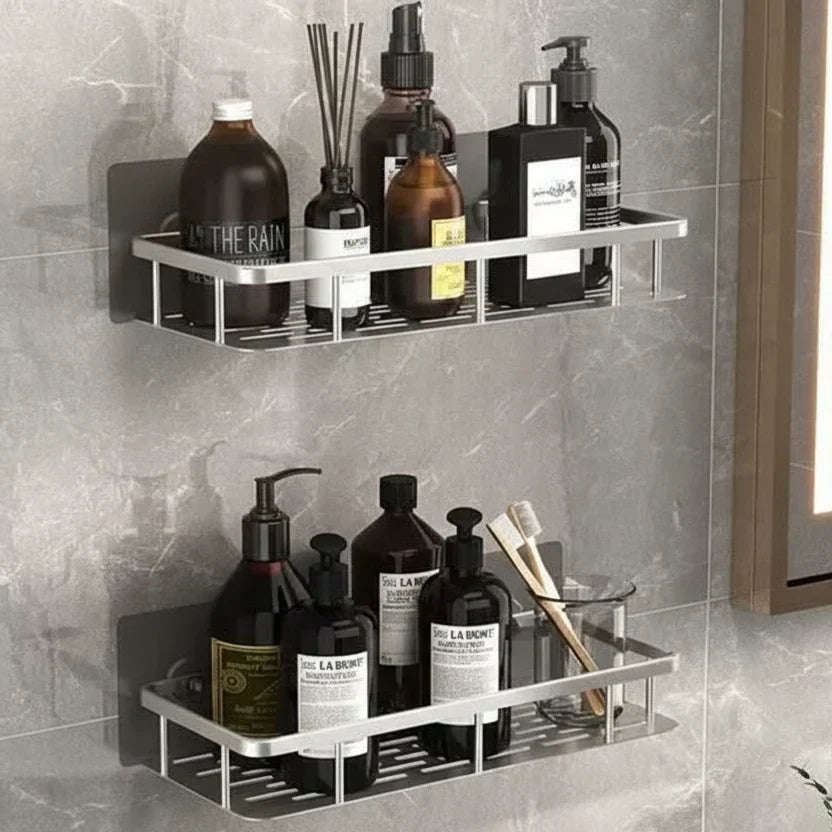 Stick-On Bathroom Organizer Shelf - No Drilling Required