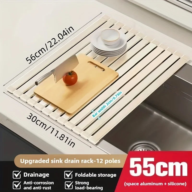 Space-Saving Rollable Drain Shelf for Kitchen Sink