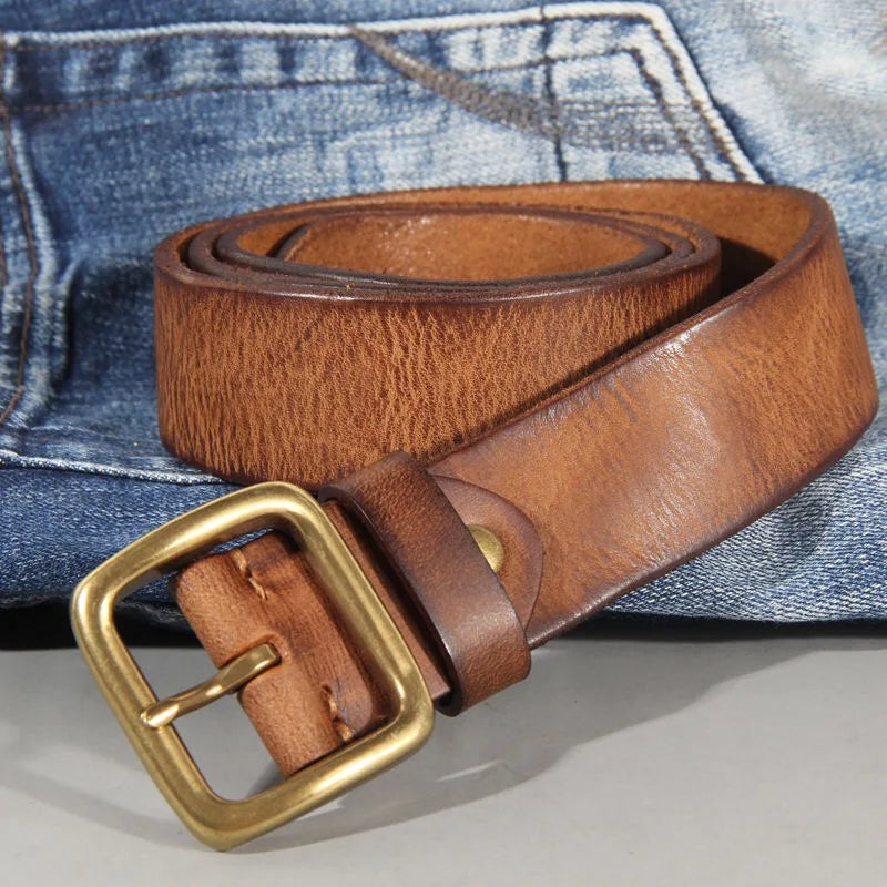 Men's Leather Belt with Sturdy Brass Buckle – Durable Everyday Accessory