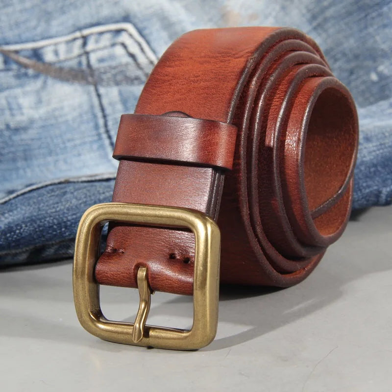 Men's Leather Belt with Sturdy Brass Buckle – Durable Everyday Accessory