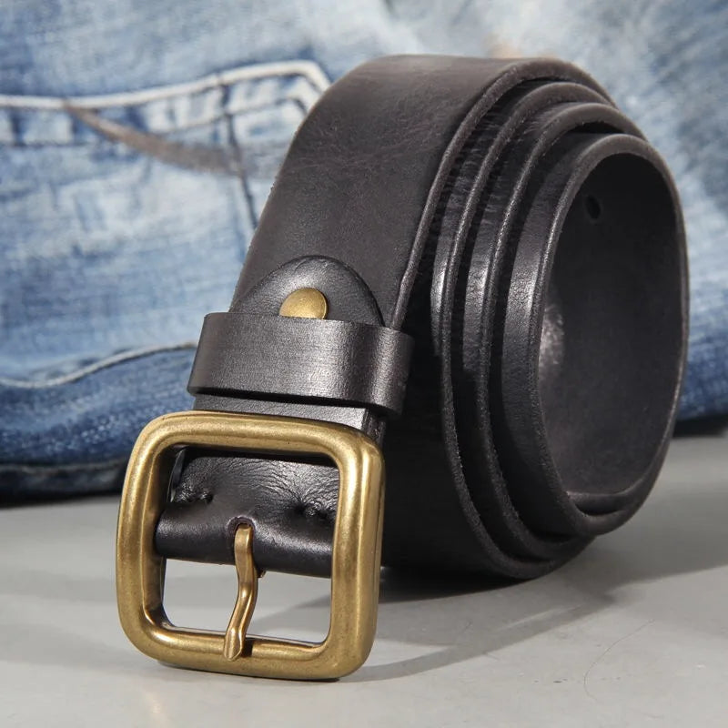 Men's Leather Belt with Sturdy Brass Buckle – Durable Everyday Accessory
