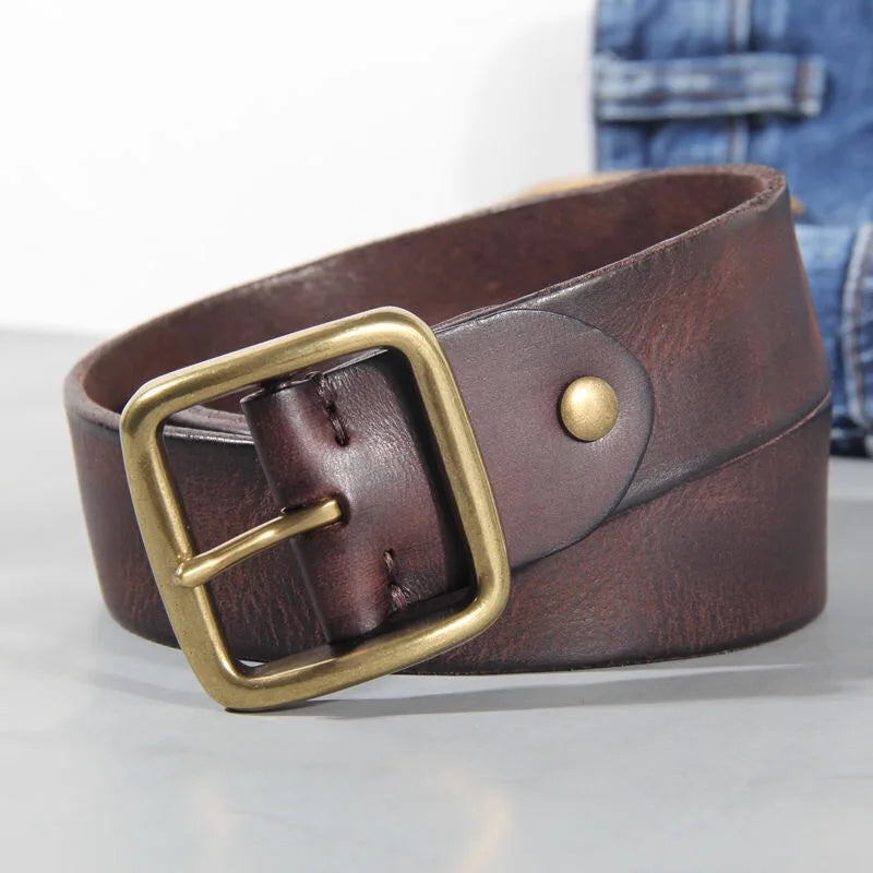 Men's Leather Belt with Sturdy Brass Buckle – Durable Everyday Accessory