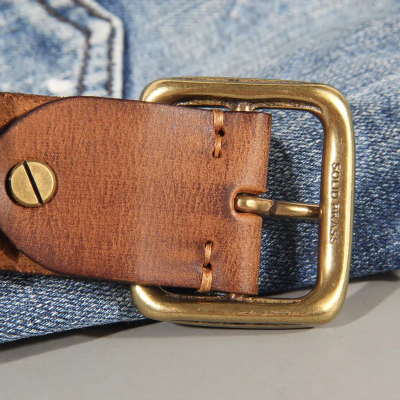 Men's Leather Belt with Sturdy Brass Buckle – Durable Everyday Accessory