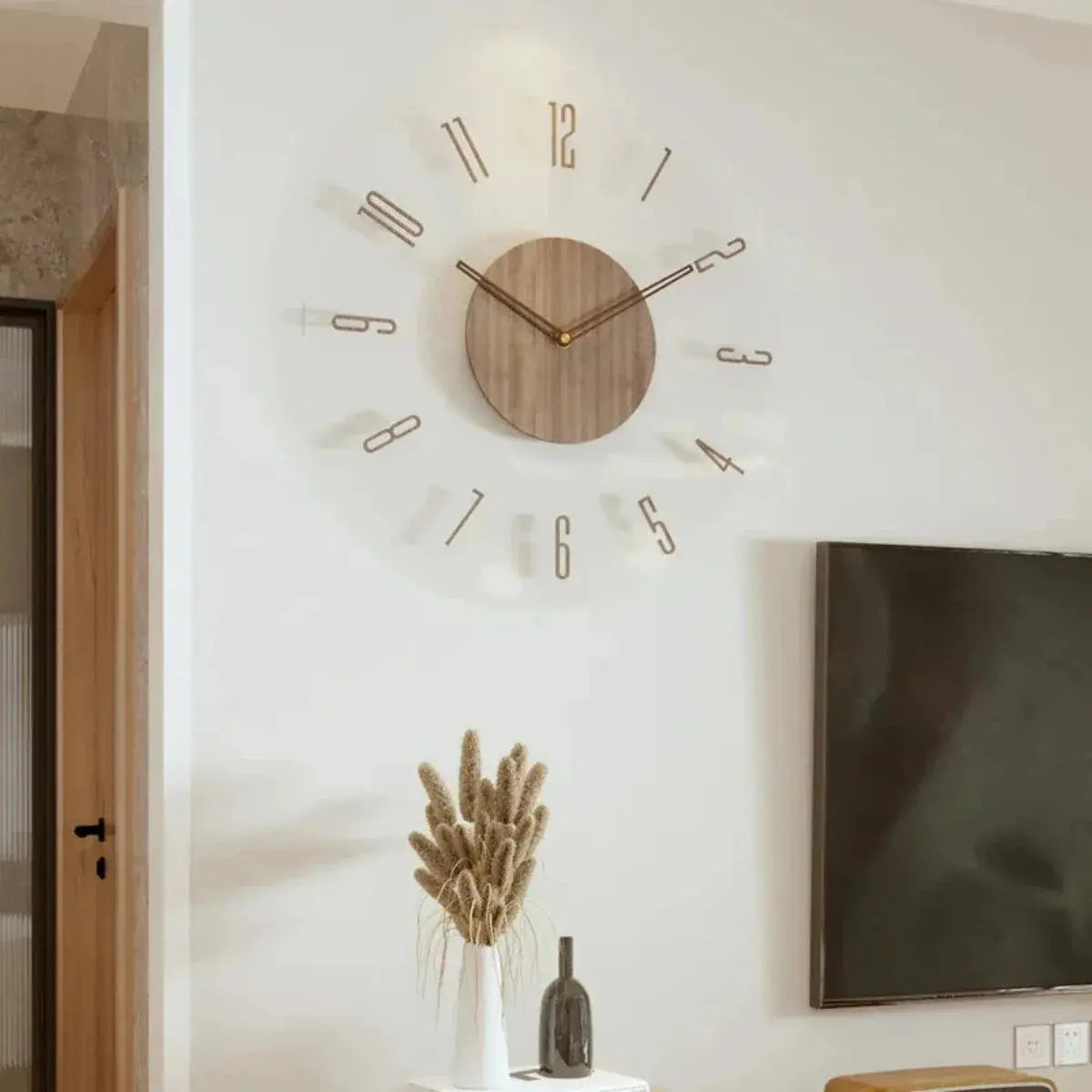 Tranquil Elegance Wall Clock – Natural Beech & Glass, 30 cm
