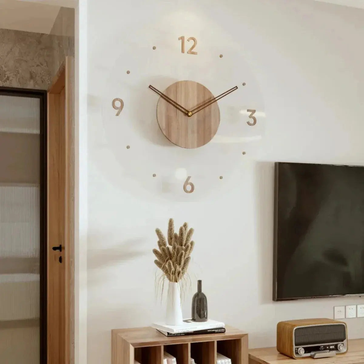 Tranquil Elegance Wall Clock – Natural Beech & Glass, 30 cm