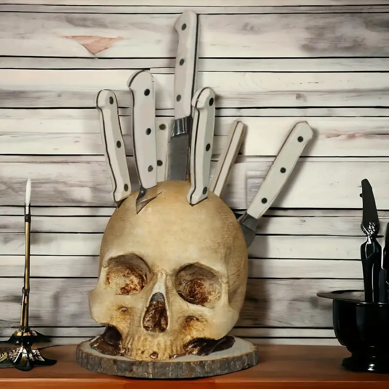 Chilling Skull Knife Stand - 7-Slot Kitchen Storage