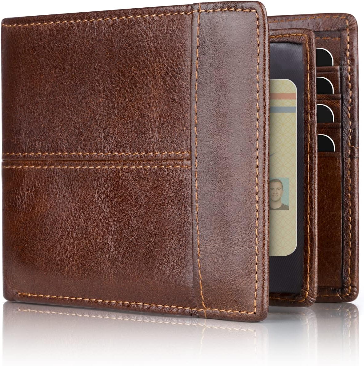 Leather Bifold Wallet for Men with 16 Card Slots – RFID Blocking, Durable