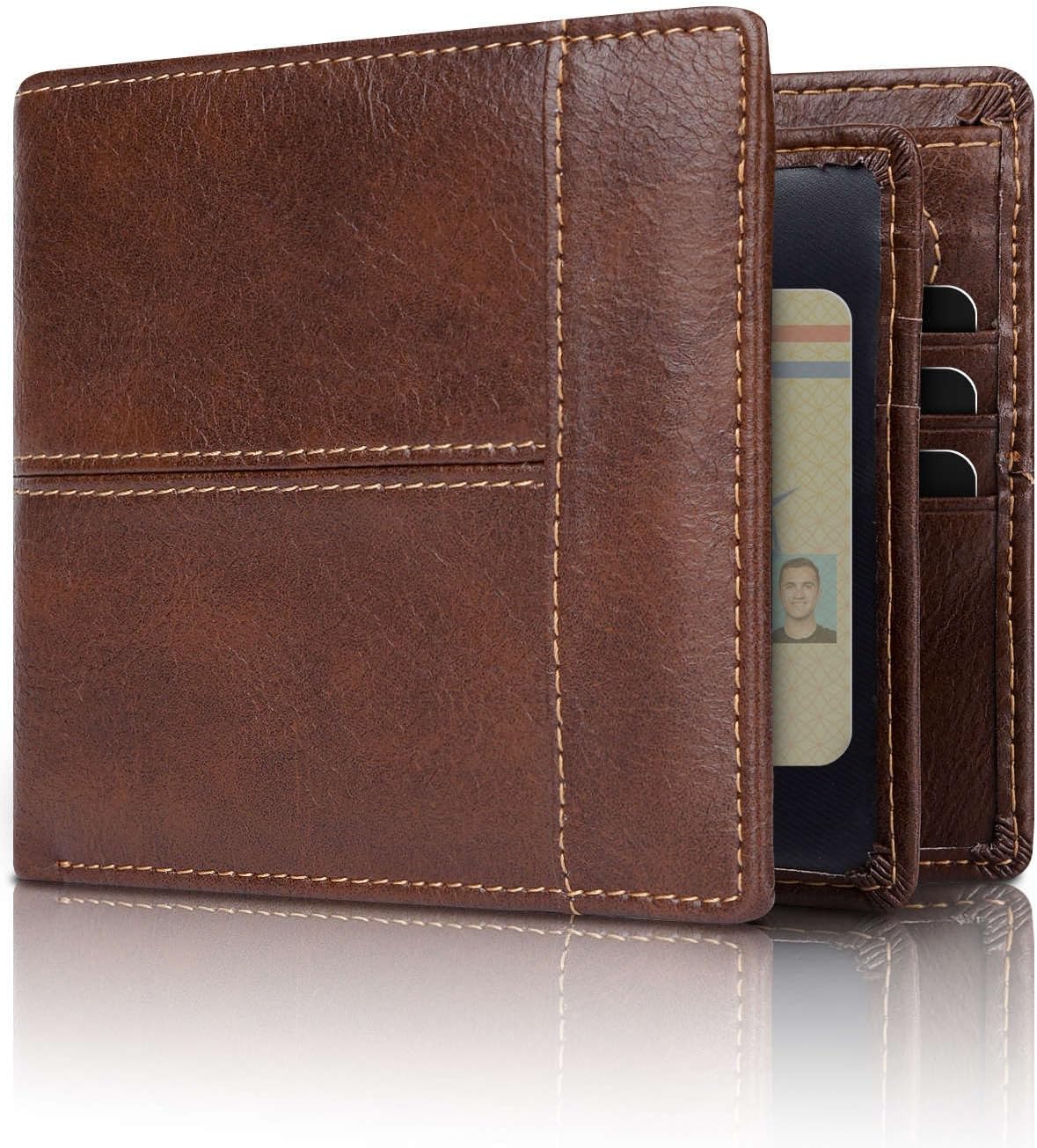 Leather Bifold Wallet for Men with 16 Card Slots – RFID Blocking, Durable