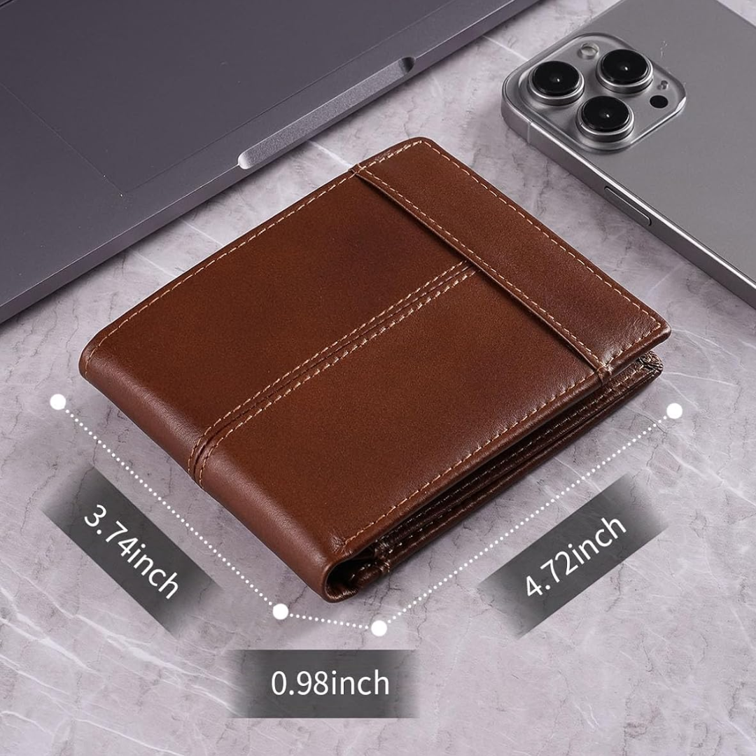Leather Bifold Wallet for Men with 16 Card Slots – RFID Blocking, Durable