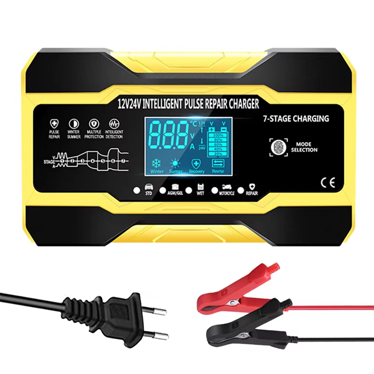 12V Automatic Car Battery Charger with LCD Screen – Universal Fit