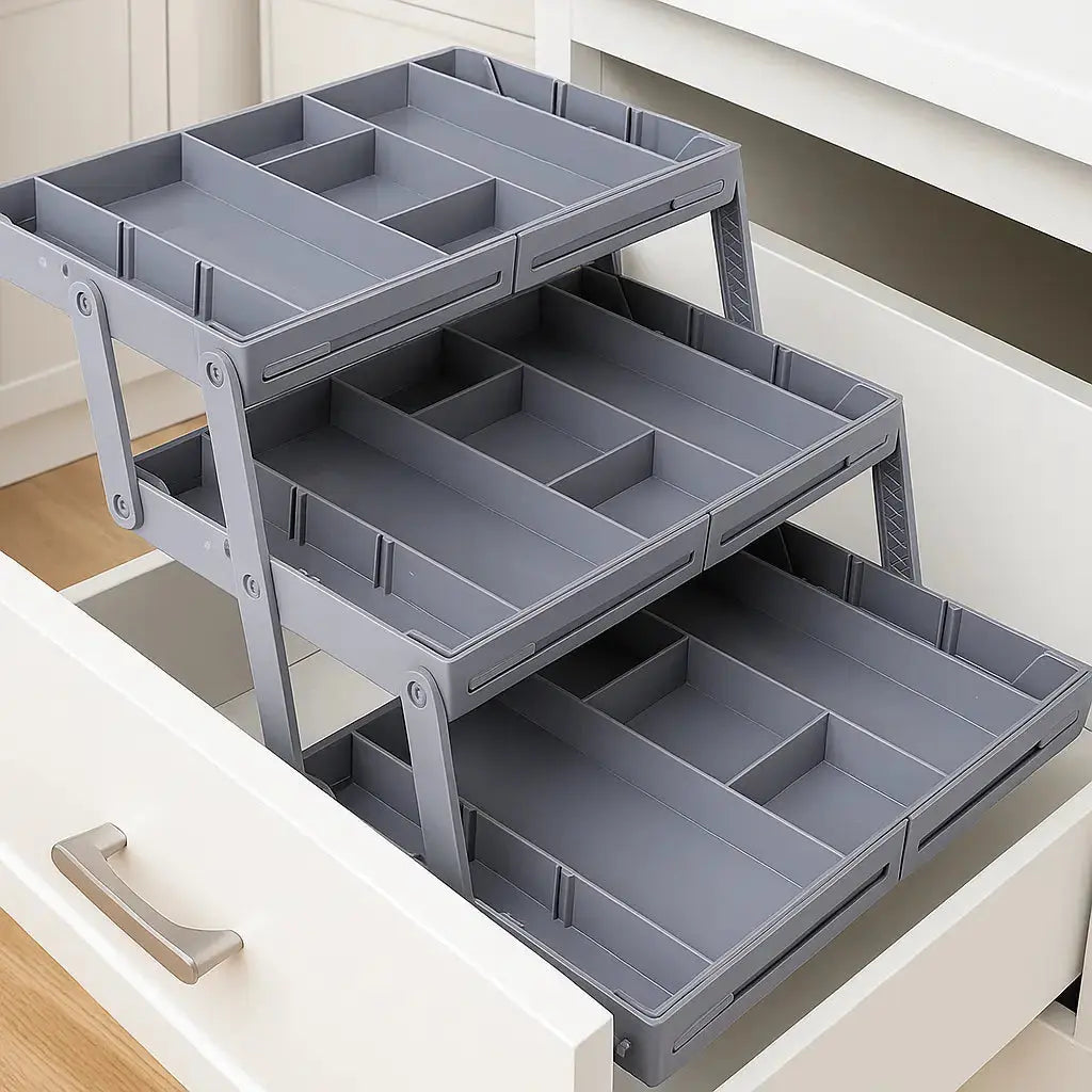 3-Tier Drawer Storage Organizer with Adjustable Dividers for Office & Kitchen