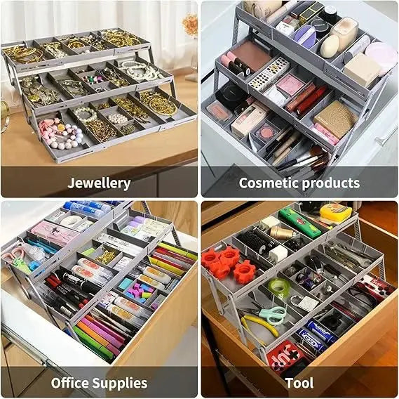 3-Tier Drawer Storage Organizer with Adjustable Dividers for Office & Kitchen