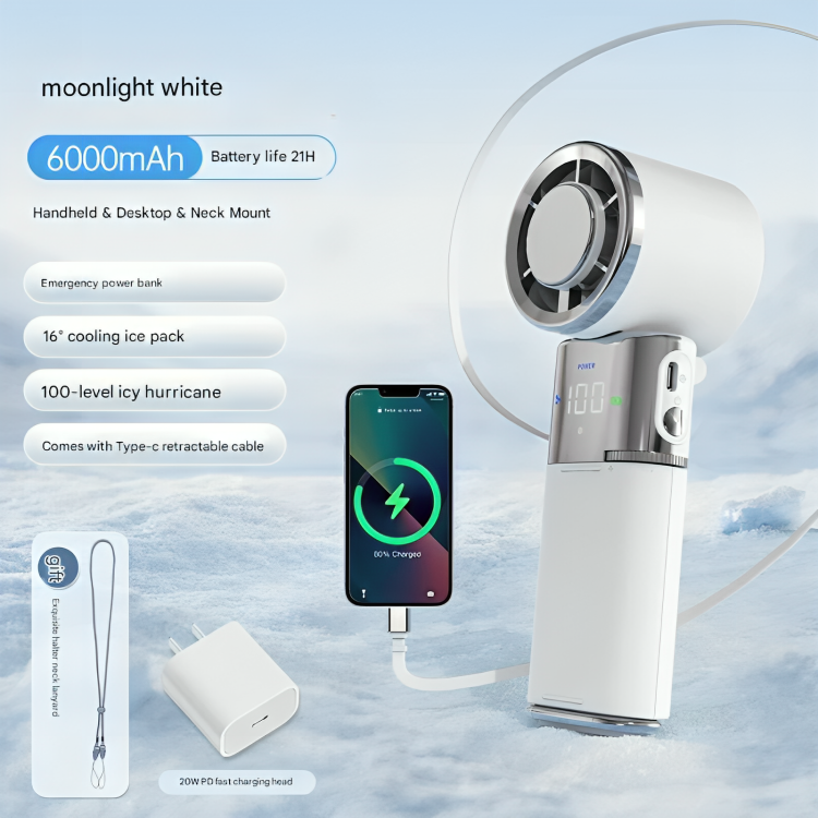 Battery-Powered Handheld Fan with 100 Speed Options | Portable Power Bank Cooler