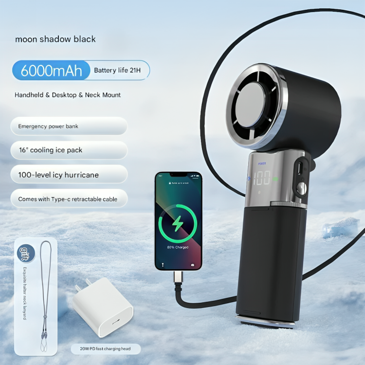 Portable Fan Power Bank with Adjustable Airflow and Fast Charging