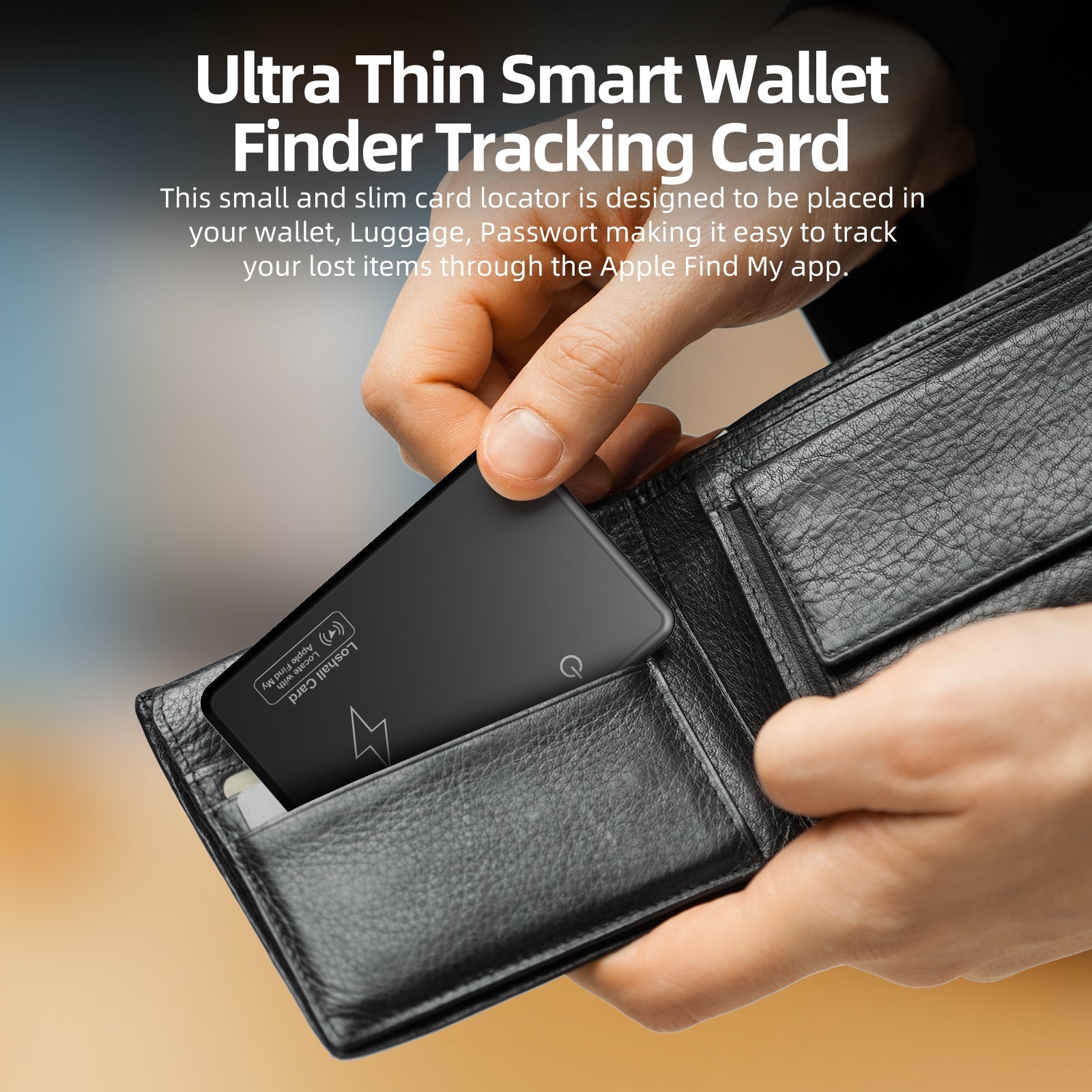 Wallet Tracker Card with Smart Technology and Apple Find My Support
