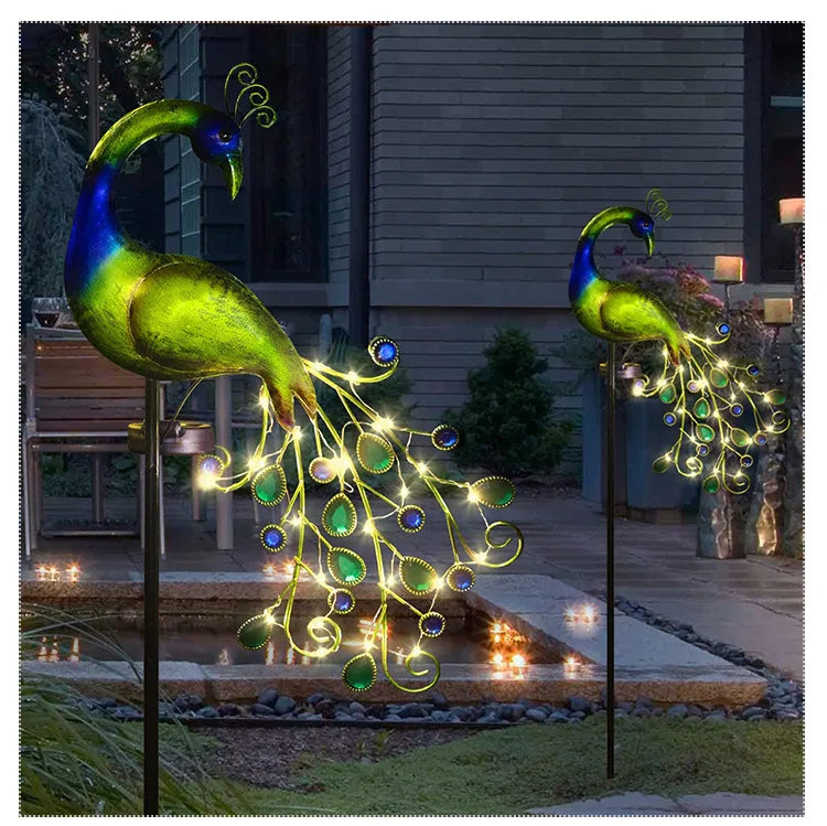 Waterproof Solar Iron Garden Light with Peacock Motif – Automatic