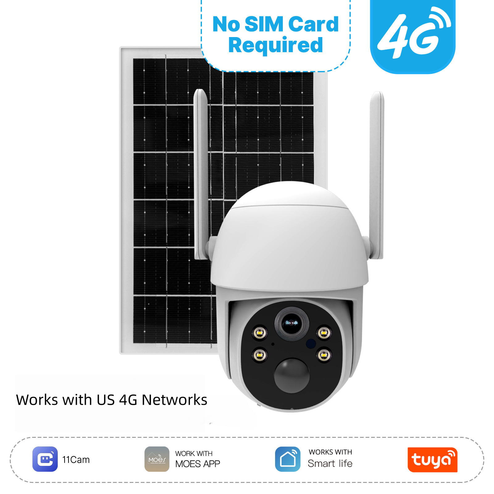 Solar Security Camera with 4G LTE – 2K HD, AI Motion Detection, IP65, 360° Pan, Two-Way Audio