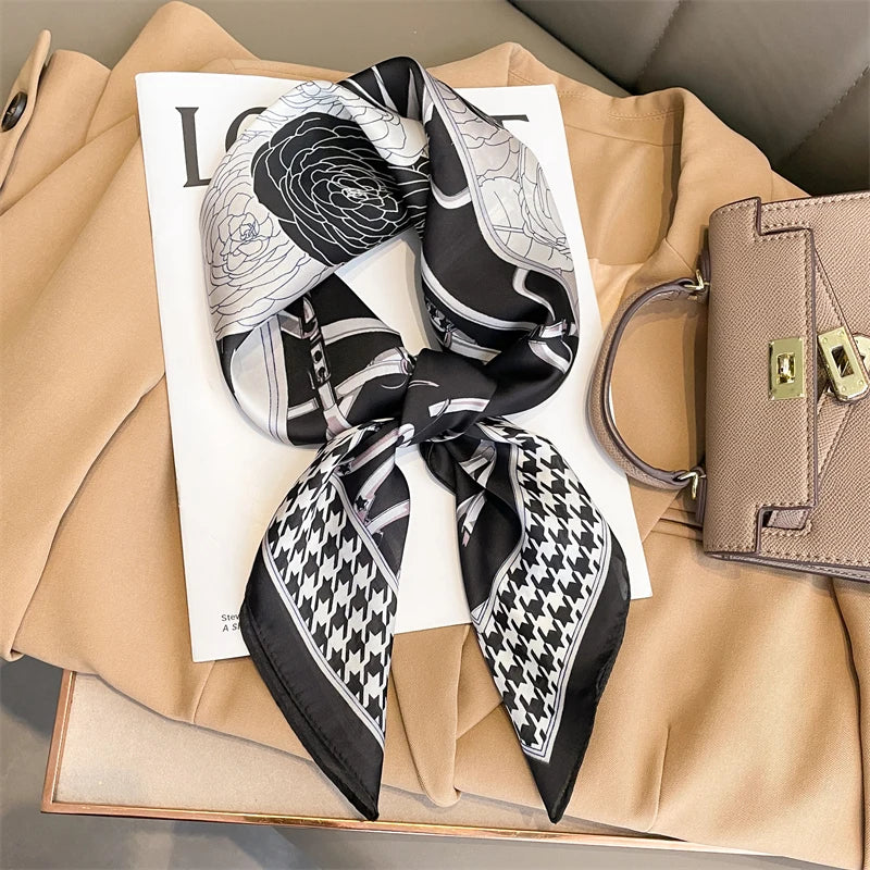 Plaid Silk Scarf – Versatile Charm Accessory