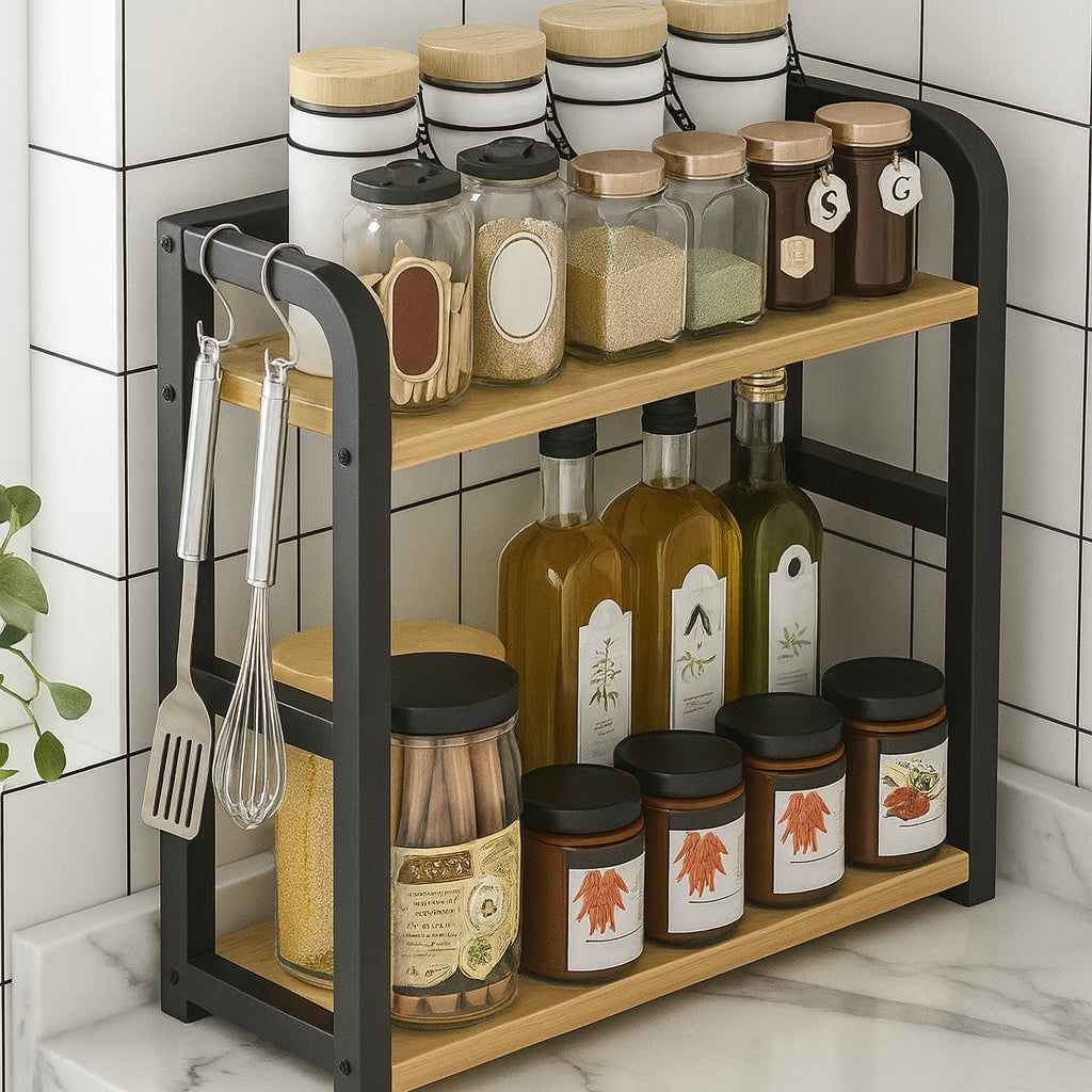 Double-Tiered Spice Rack for Smart Kitchen Organization