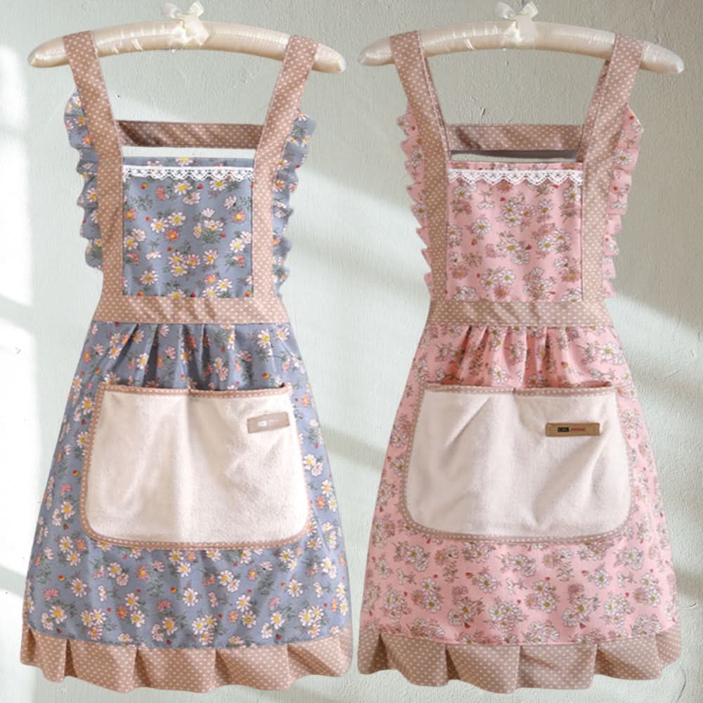 Floral Print Cotton Apron for Kitchen Use