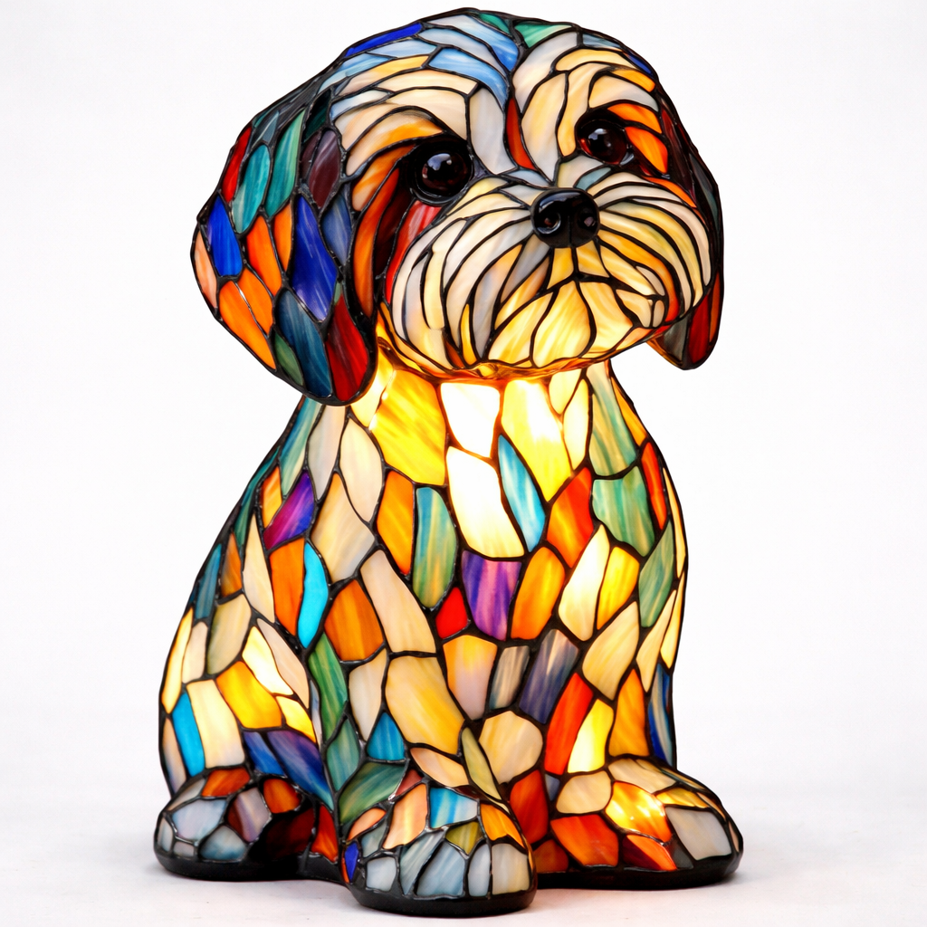 Whimsical Canine Mosaic Lamp with Soft LED Glow for Home