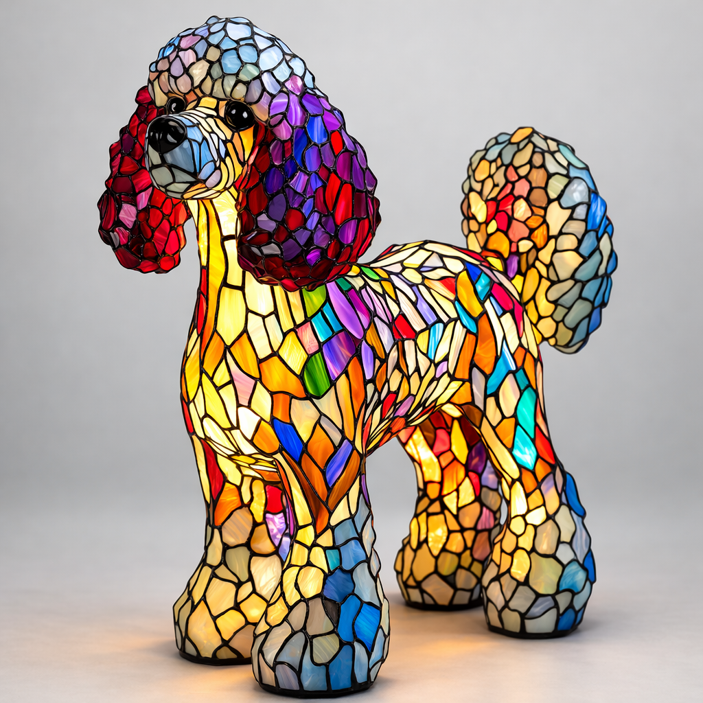 Whimsical Canine Mosaic Lamp with Soft LED Glow for Home