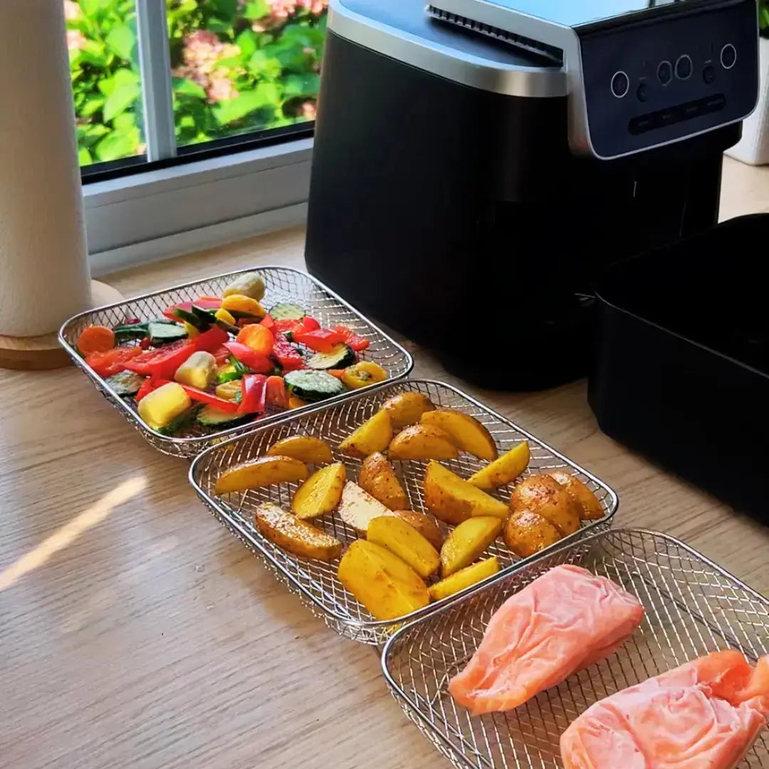 Versatile Stackable Cooking Baskets for Efficient Meal Prep