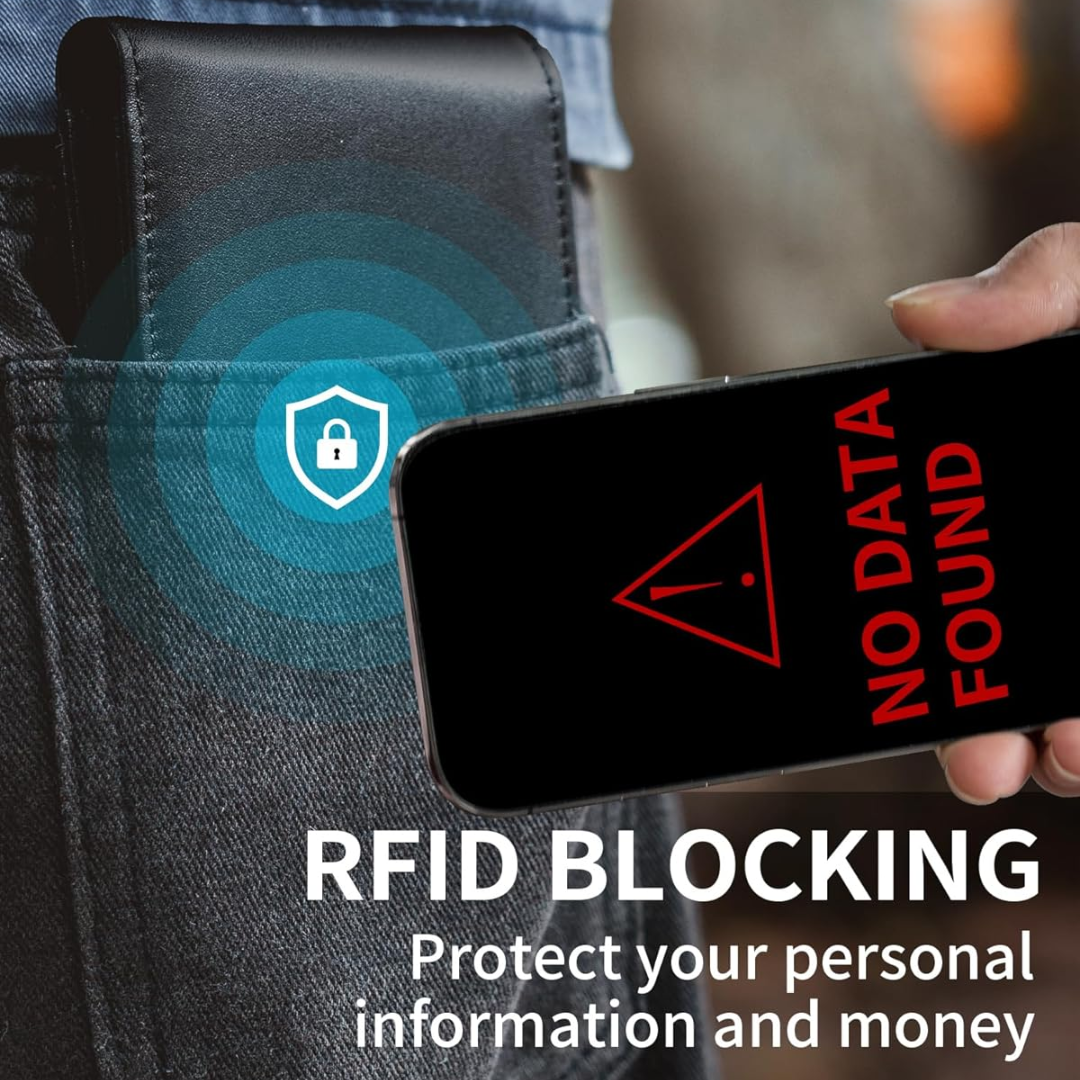 Slim Bifold Wallet for Men - Genuine Leather, RFID Protection, 13 Card Slots, ID Window