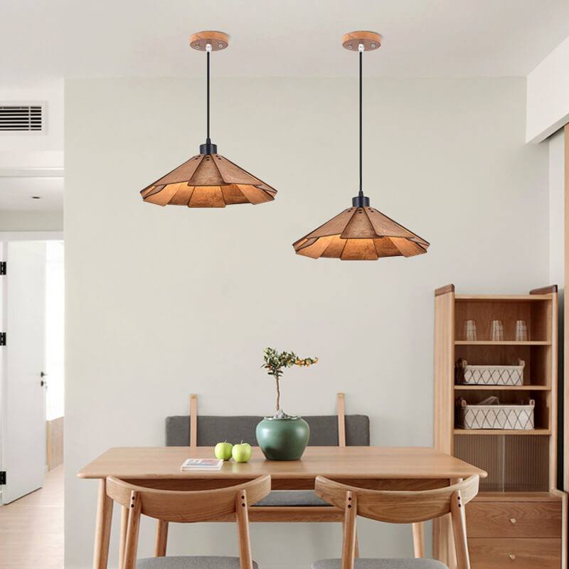 Taavita Shape Hanging Lamps - Retro Wooden Lamp for Kitchen Island/Dining - Living Room Lighting Fixture