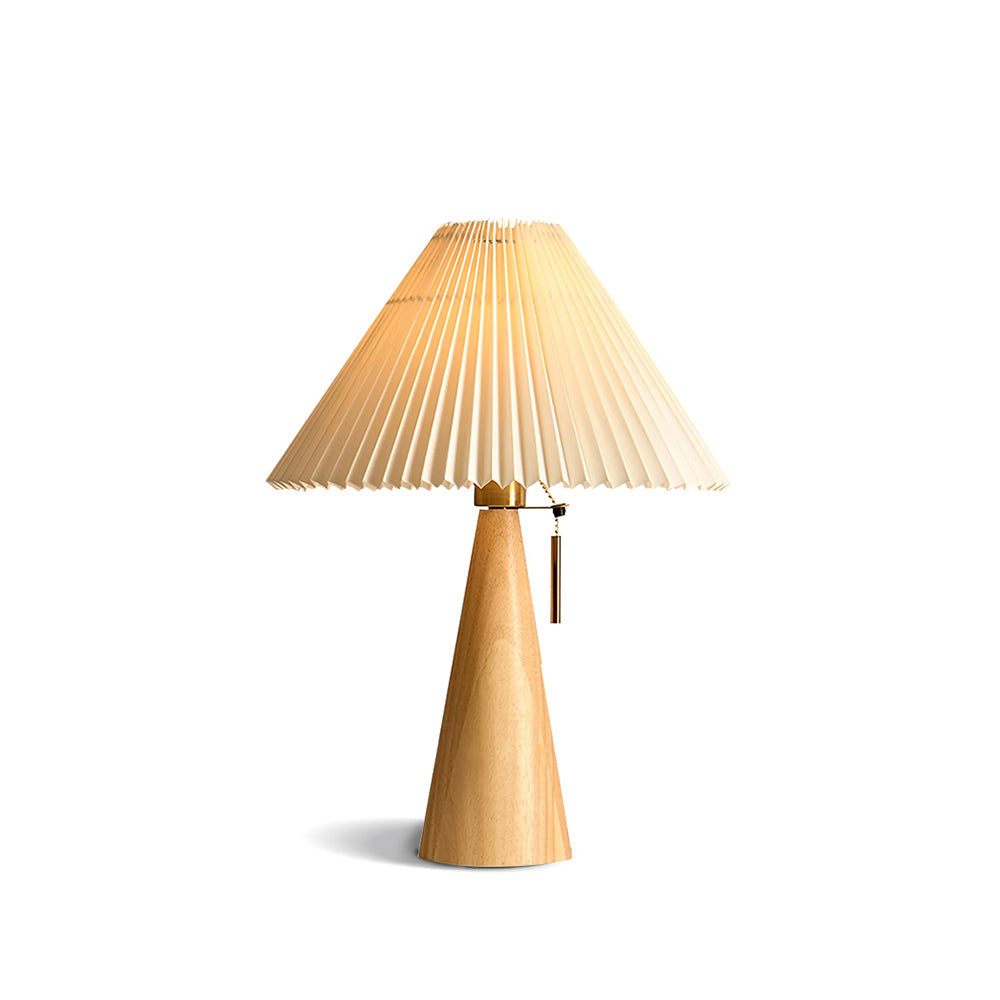 Wooden Base Table Lamp with Pleated Shade