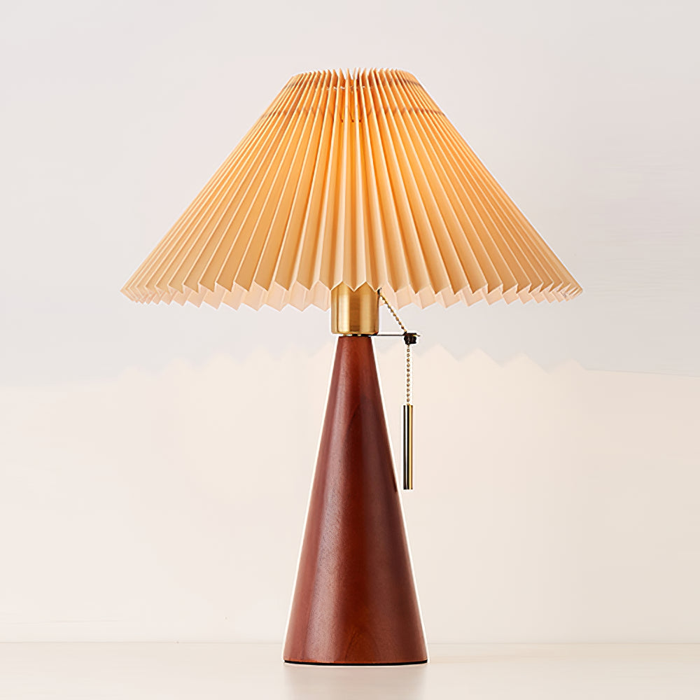 Wooden Base Table Lamp with Pleated Shade