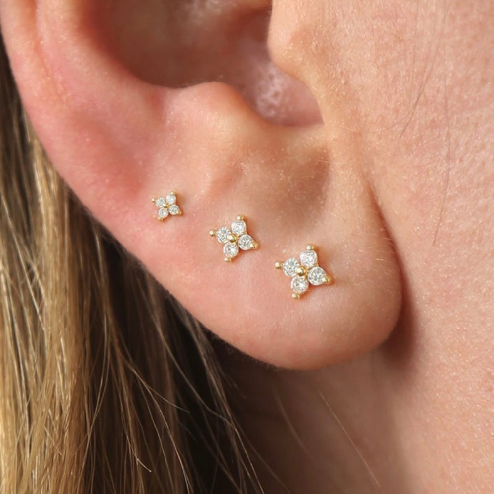 Elegant Floral Stud Earrings with Birthstone Accent