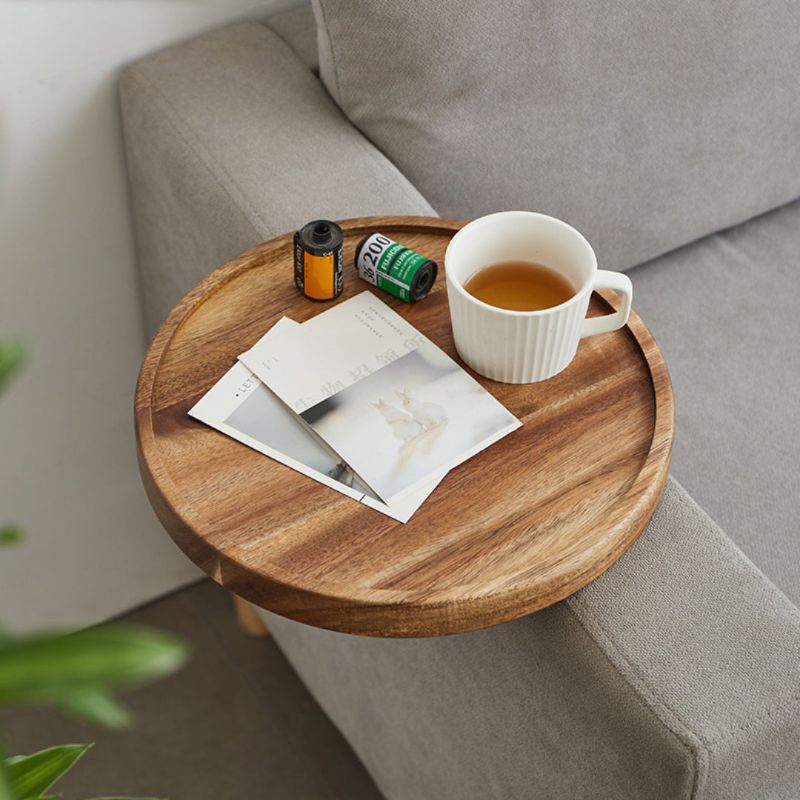 Elegant Walnut-Finished Clip-On Tray Table for Sofa with Wooden Design