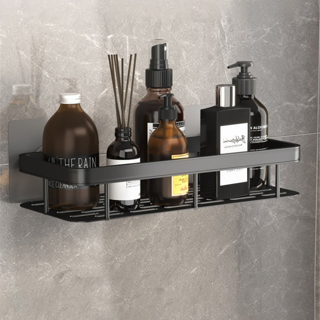 Space-Saving Metal Shelf for Bathroom with Suction Cup Mounting